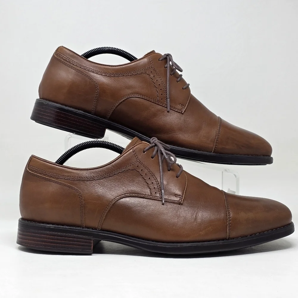 Johnston & Murphy Mens Size 11M Branning Cap Toe Tan Sheepskin Brown Oxford Shoe